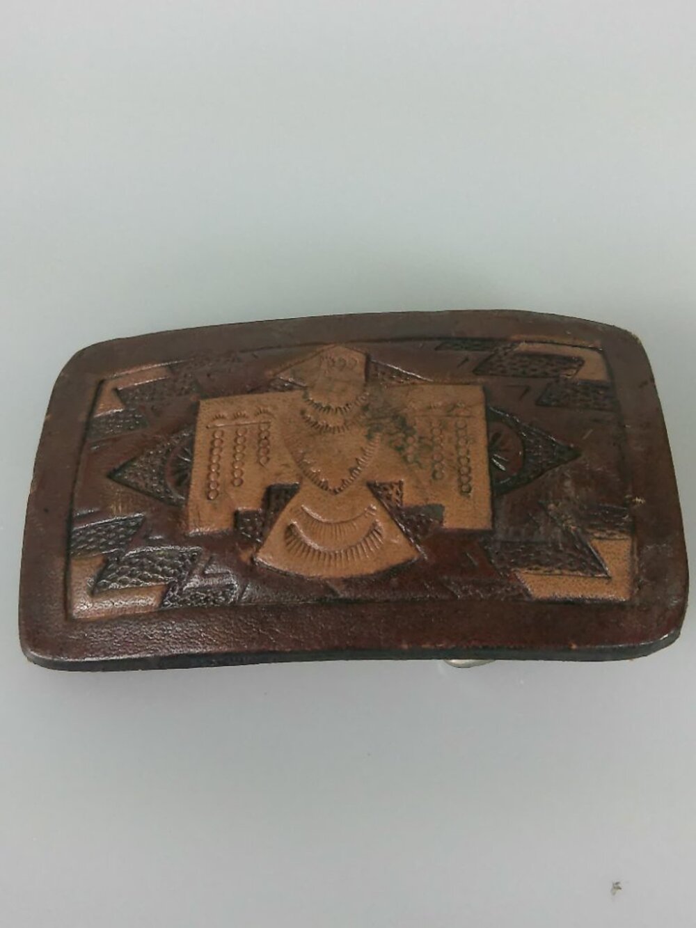 Vintage Southwestern Tooled Leather Thunderbird Western Belt Buckle
